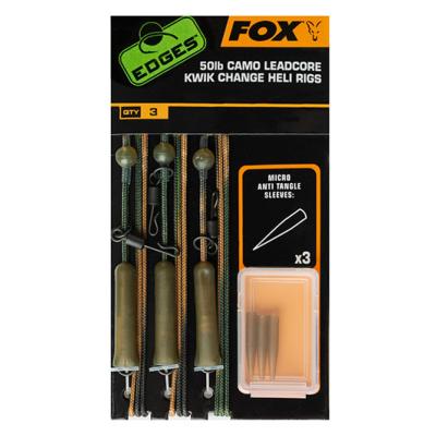 FOX Edges 50lb Camo Leadcore Kwik Change Heli Rigs (x3)