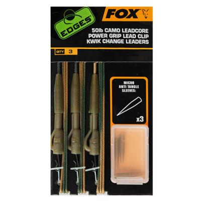 FOX Edges 50lb Camo Leadcore Power Grip Lead Clip Kwik Change Leaders (x3)